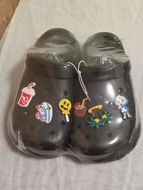 Black Clog Croc Shoes with Decorative Charms